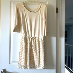 Anthropologie Womens Cream Crochet Dress Size S
